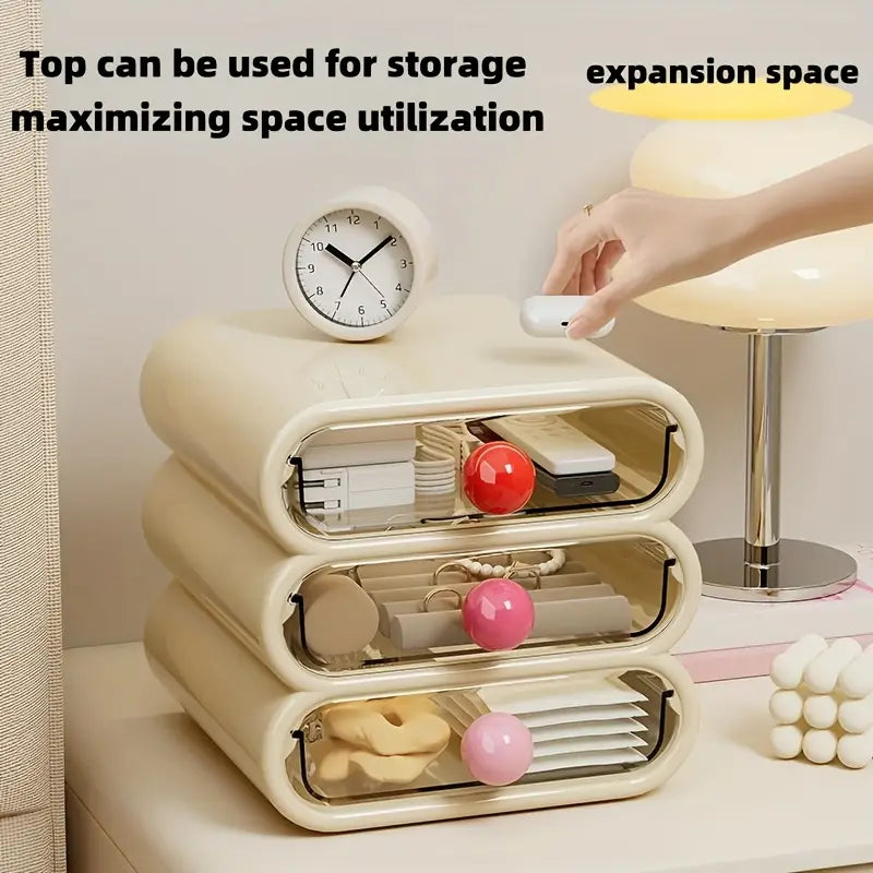 Drawer Style Cosmetic Storage Box – Dustproof Makeup Organizer for Vanity and Dressing Table