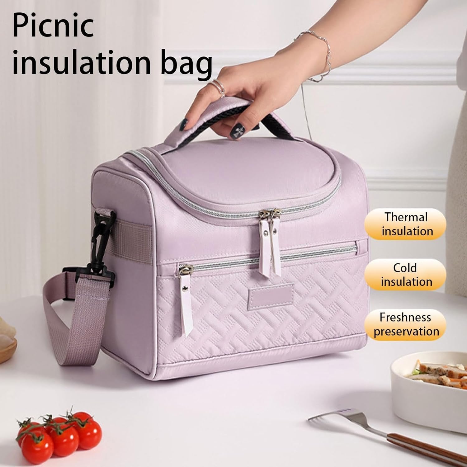 Multipurpose Polyester Insulated Lunch Box Bag Bentos Holder with Adjustable Shoulder Strap Portable Beverages Coolers