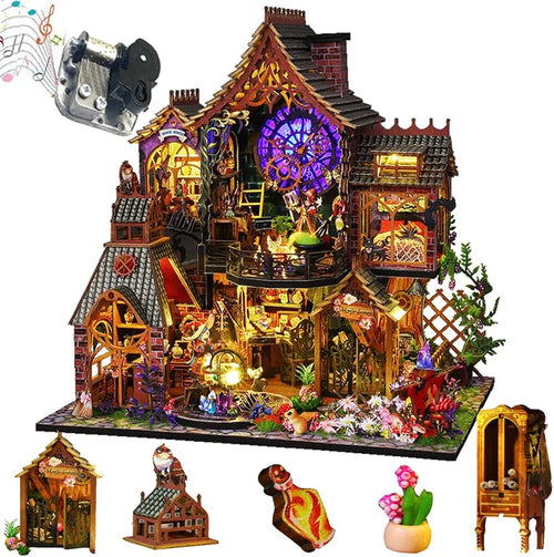 DIY Miniature Doll House Kit with Furniture,3D European Vintage Doll House Wooden Kit, Wooden House Kit Handmade Creativity Birthday Gift (ES015)