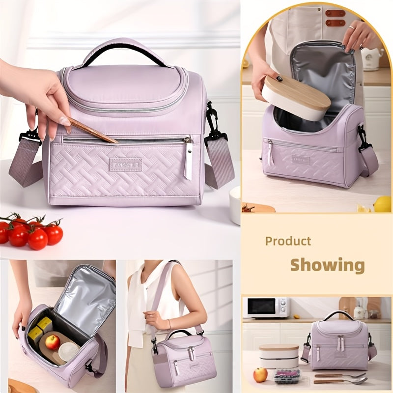 Multipurpose Polyester Insulated Lunch Box Bag Bentos Holder with Adjustable Shoulder Strap Portable Beverages Coolers