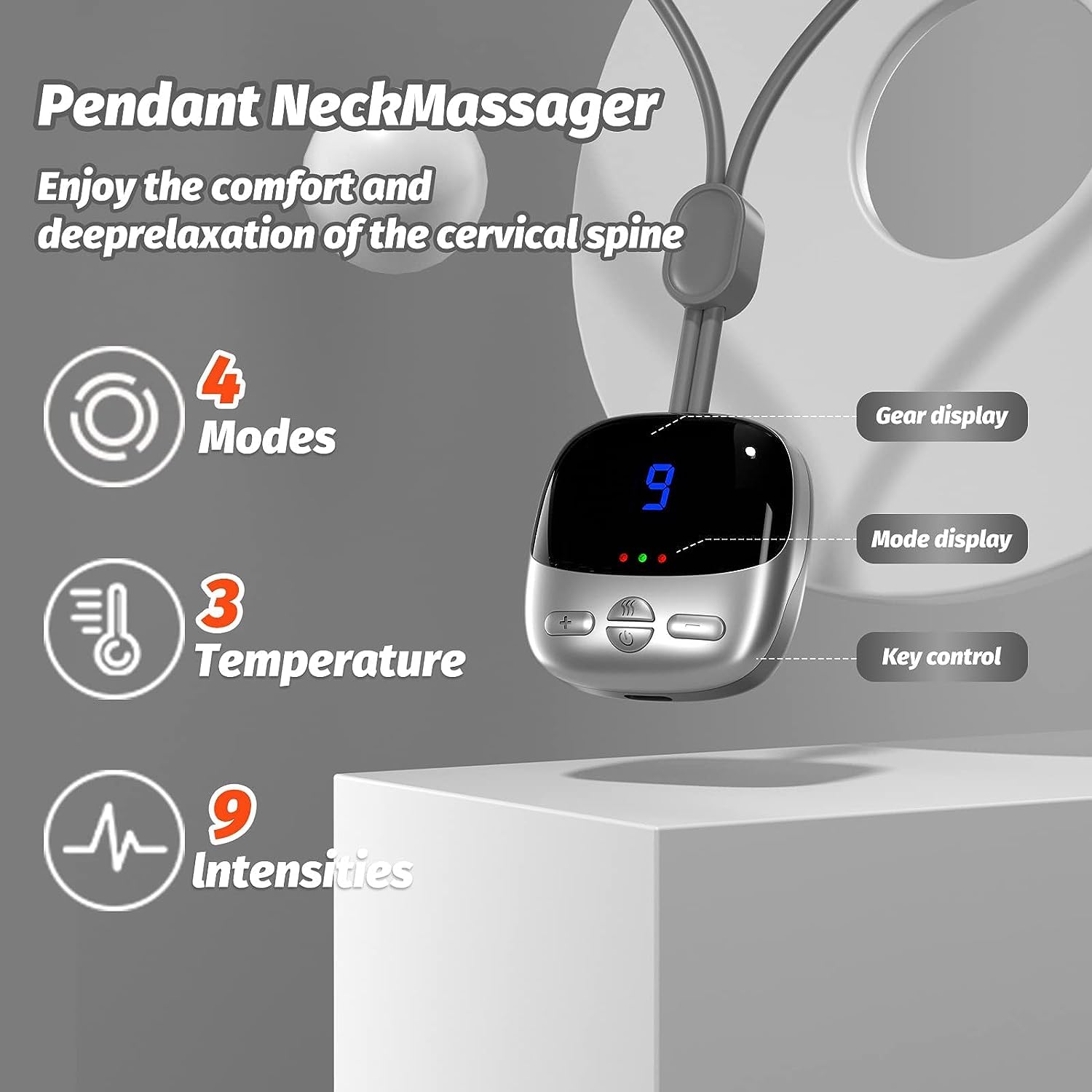Portable Neck Massager with Heat, Neck Massager, 4 Modes, 9 Intensities, with EMS Double Pulse Technology, 3 Temperature Adjustable, for Shoulders, Neck and Arms