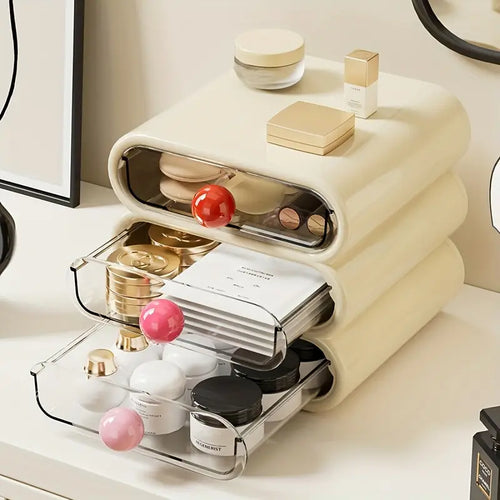 Drawer Style Cosmetic Storage Box – Dustproof Makeup Organizer for Vanity and Dressing Table
