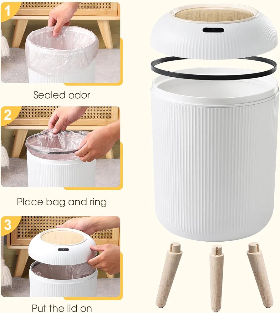 Automatic Motion Sensor Trash Can with Lid, 10L Touchless Trash Garbage Bin with Removable Legs for Kitchen, Bedroom, Office, Small Trash Cans Trashcan Wastebasket-White