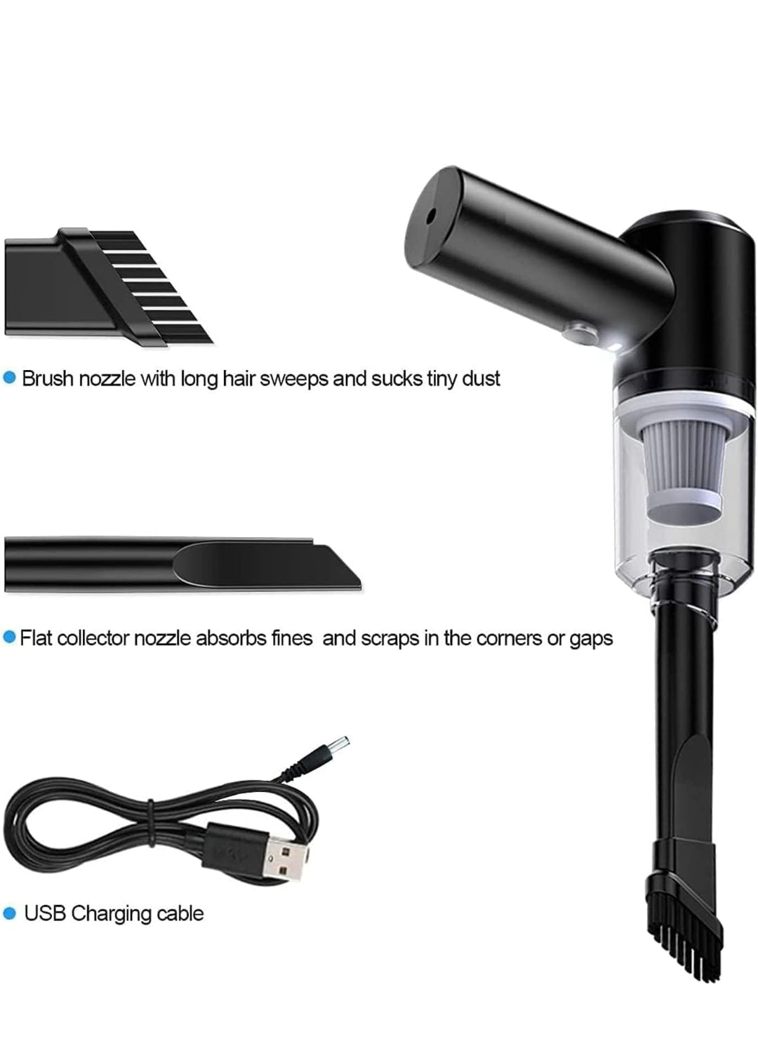 Portable High Power 2 in 1 Car Vacuum Cleaner | USB Rechargeable Wireless Handheld Car Vacuum Cleaner,with Handles, Duty,Wet and Dry Smooth Design | Built in LED Light,KITHCHEN,HOME, USE