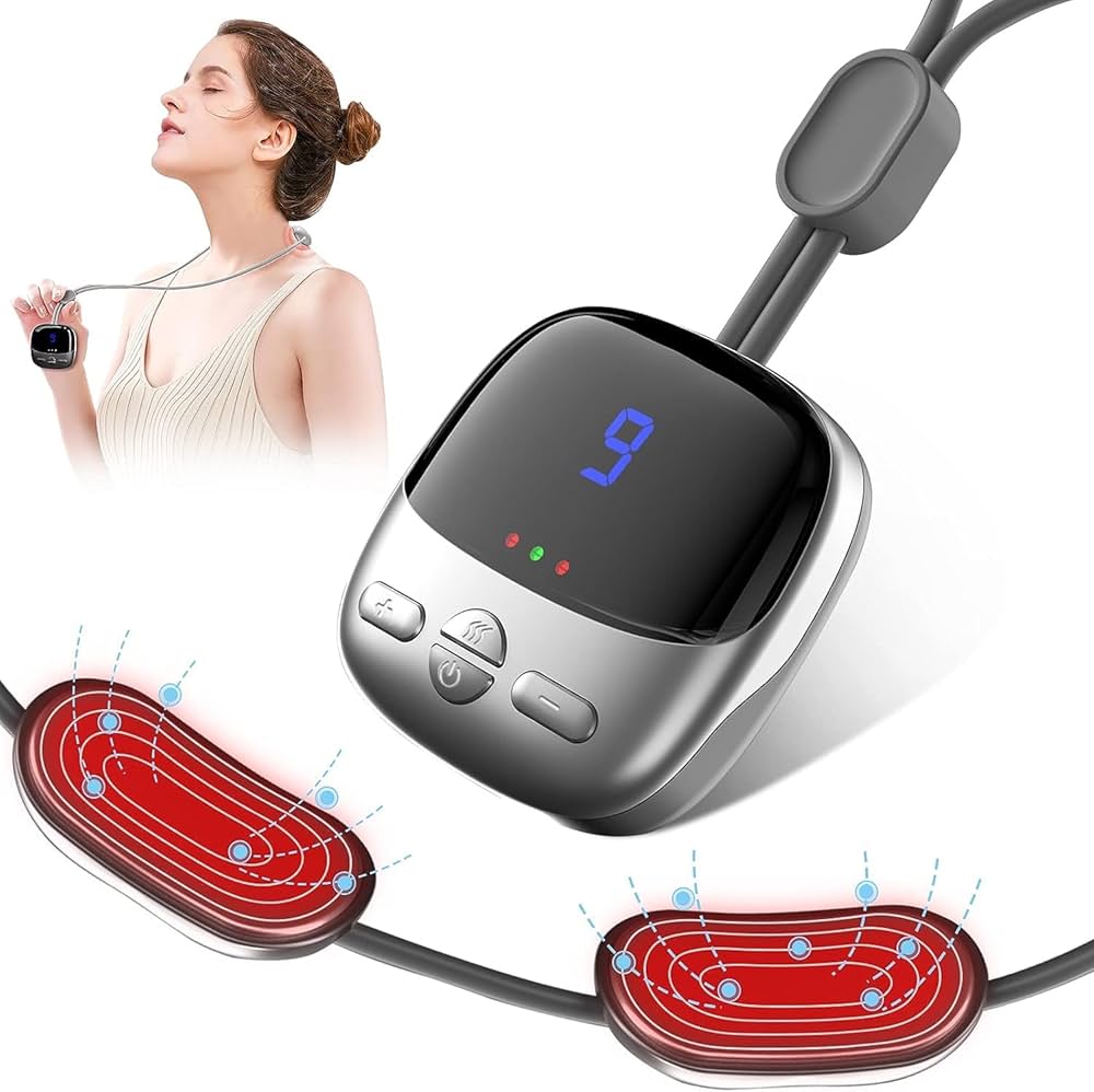 Portable Neck Massager with Heat, Neck Massager, 4 Modes, 9 Intensities, with EMS Double Pulse Technology, 3 Temperature Adjustable, for Shoulders, Neck and Arms
