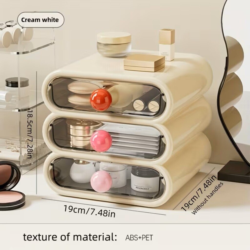 Drawer Style Cosmetic Storage Box – Dustproof Makeup Organizer for Vanity and Dressing Table