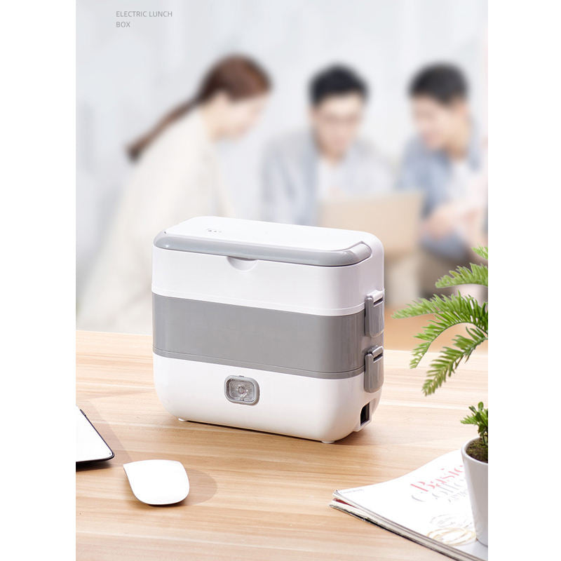 Portable Self Cooking Electric Lunch Box, 2L Mini Rice Cooker, 2 Layers 4 Stainless Steel Steamer Food Insulation Lunch Box for Home Office School Travel Kitchen Cook Raw Food, 110V/250-300W