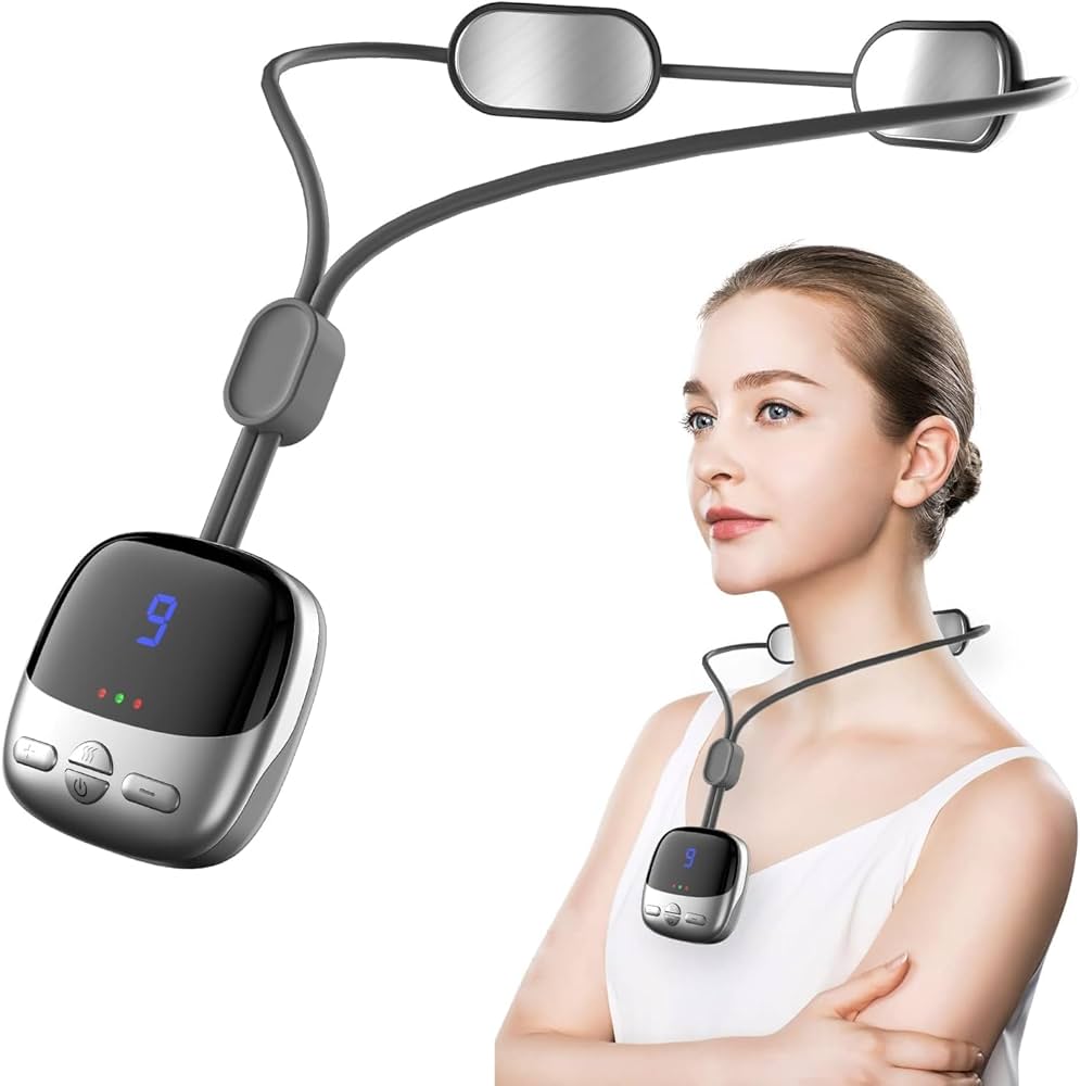 Portable Neck Massager with Heat, Neck Massager, 4 Modes, 9 Intensities, with EMS Double Pulse Technology, 3 Temperature Adjustable, for Shoulders, Neck and Arms