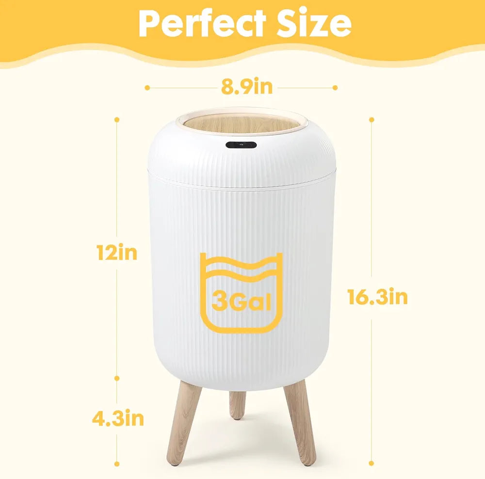 Automatic Motion Sensor Trash Can with Lid, 10L Touchless Trash Garbage Bin with Removable Legs for Kitchen, Bedroom, Office, Small Trash Cans Trashcan Wastebasket-White