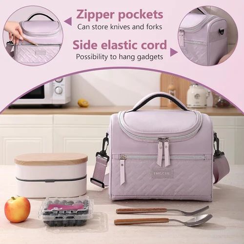 Multipurpose Polyester Insulated Lunch Box Bag Bentos Holder with Adjustable Shoulder Strap Portable Beverages Coolers